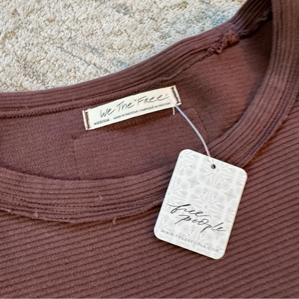 Free People We The Free Total Eclipse Long Sleeve Oversized Pullover Tee Brown - Picture 7 of 11